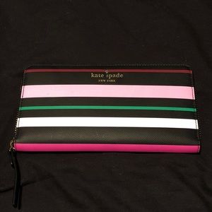 Kate Spade Black Striped Leather Lacey Wallet